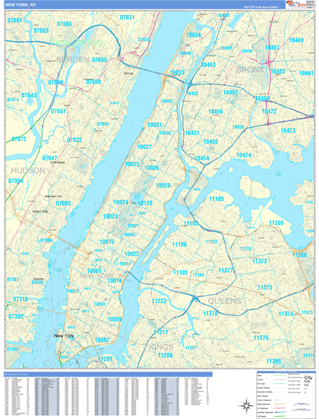 New York New York Wall Map (Basic Style) by MarketMAPS - MapSales