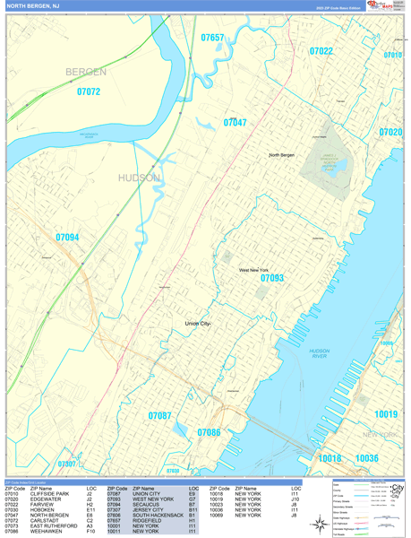 North Bergen New Jersey Zip Code Wall Map (Basic Style) by MarketMAPS ...