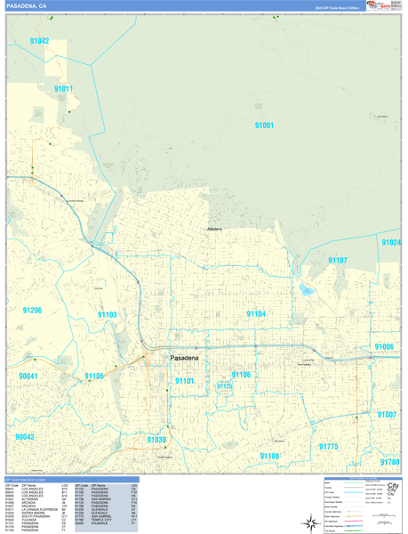 Pasadena Zip Code Wall Map