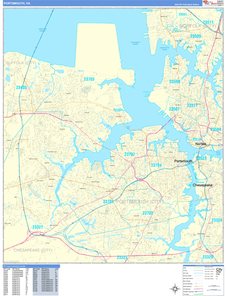 Portsmouth Zip Code Wall Map