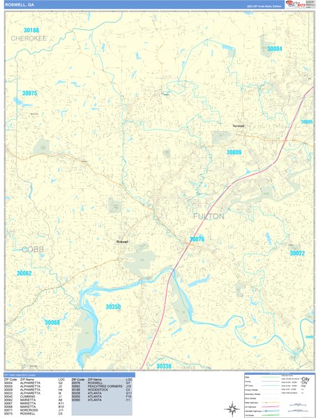 Roswell Zip Code Wall Map