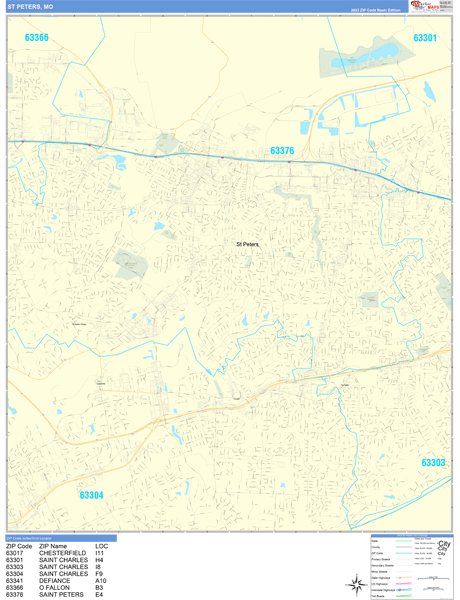 St. Peters Missouri Zip Code Wall Map (Basic Style) by MarketMAPS 