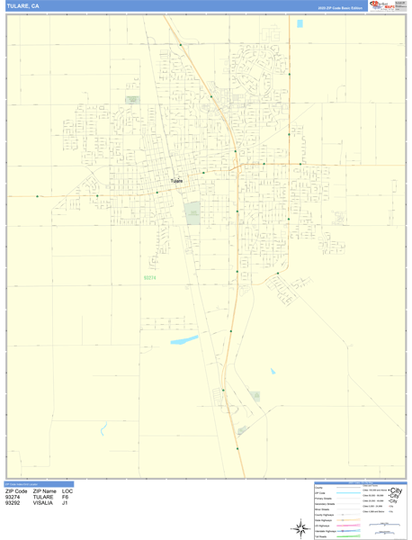 Tulare Zip Code Wall Map