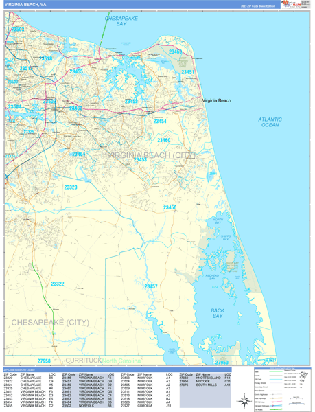 Virginia Beach Virginia Wall Map (Basic Style) by MarketMAPS - MapSales