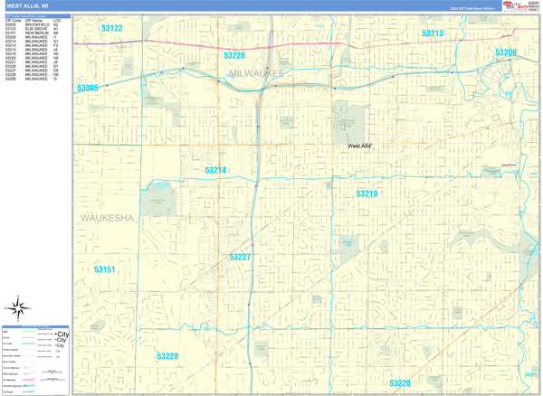 West Allis Wisconsin Zip Code Wall Map (Basic Style) by MarketMAPS ...