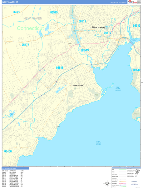 West Haven Connecticut Zip Code Wall Map (Basic Style) by MarketMAPS ...