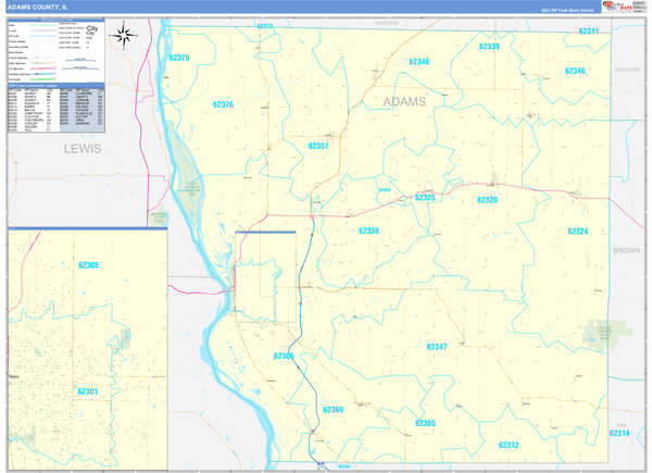 Adams County, IL Zip Code Wall Map