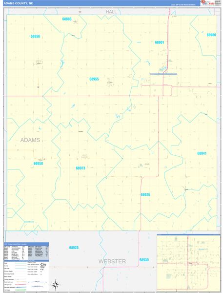Adams County, NE Zip Code Wall Map
