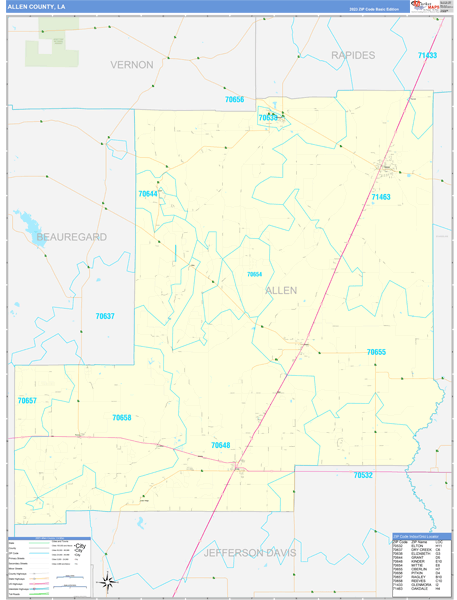 Allen Parish (County), LA Zip Code Wall Map