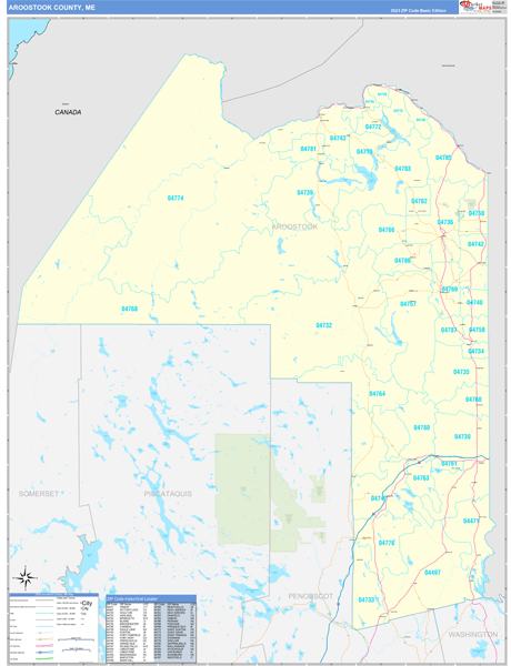 Aroostook County, ME Wall Map Basic Style