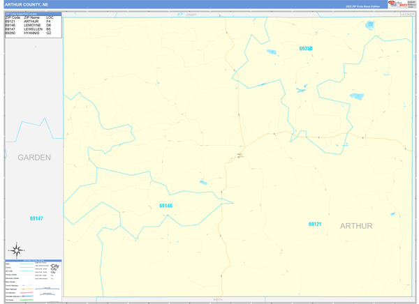 Arthur County, NE Zip Code Wall Map