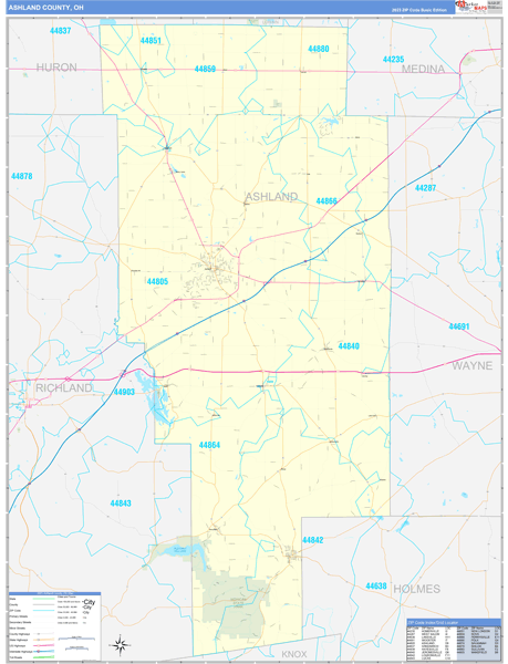 Ashland County, OH Zip Code Wall Map