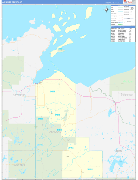 Ashland County, WI Carrier Route Wall Map