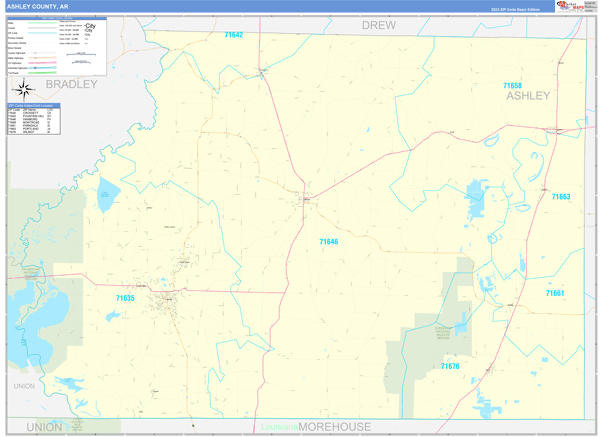 Ashley County, AR Zip Code Wall Map