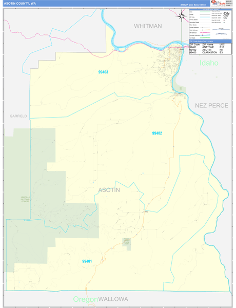 Asotin County, WA Zip Code Wall Map