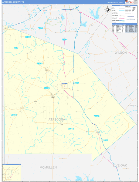 Atascosa County, TX Zip Code Wall Map