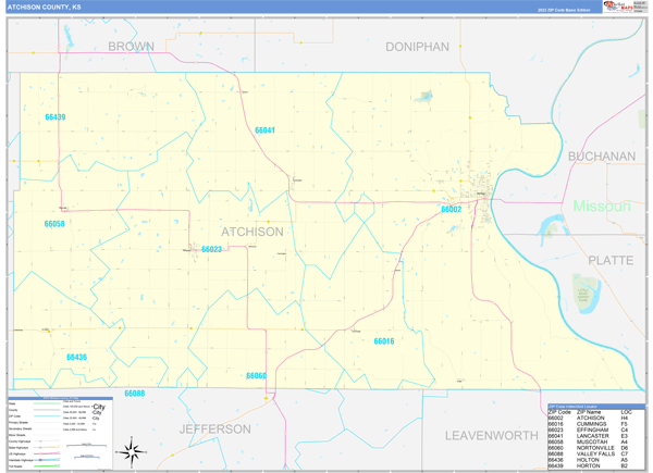 Atchison County, KS Zip Code Wall Map