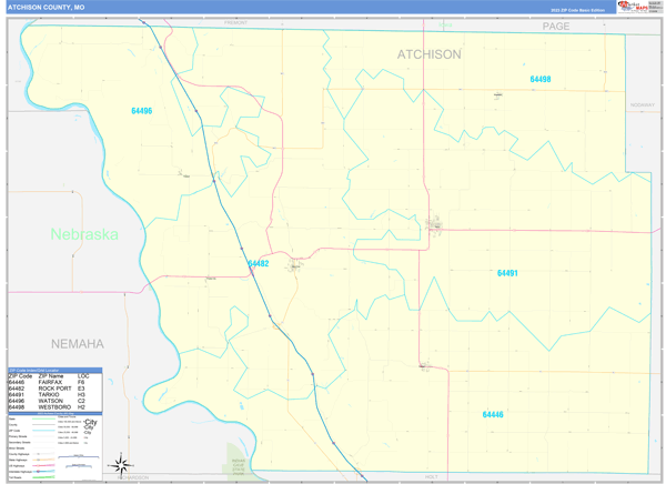 Atchison County, MO Wall Map Basic Style