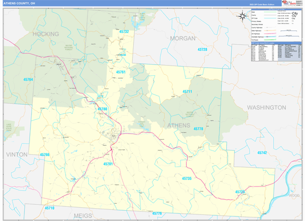 Athens County, OH Zip Code Map