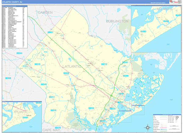 Atlantic County, NJ Zip Code Map