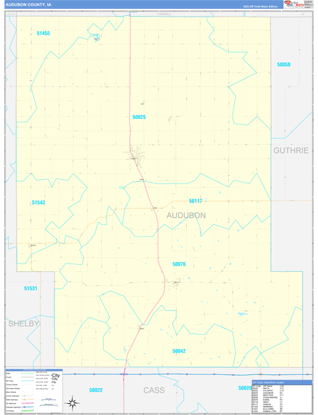 Audubon County Wall Map Basic Style