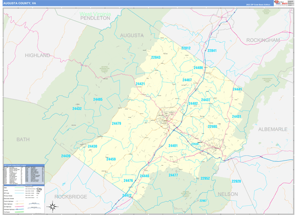 Augusta County Wall Map Basic Style