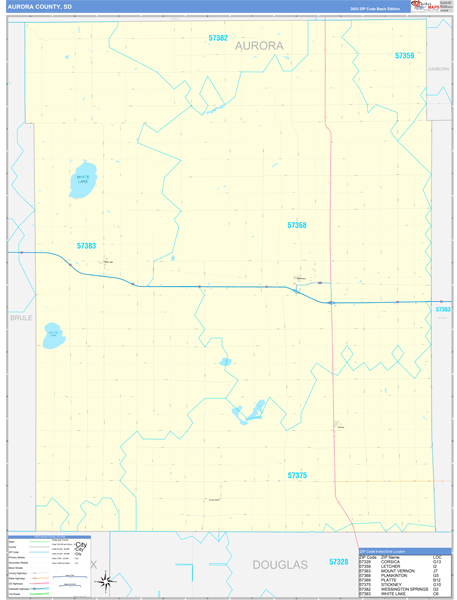 Aurora County, SD Wall Map Basic Style