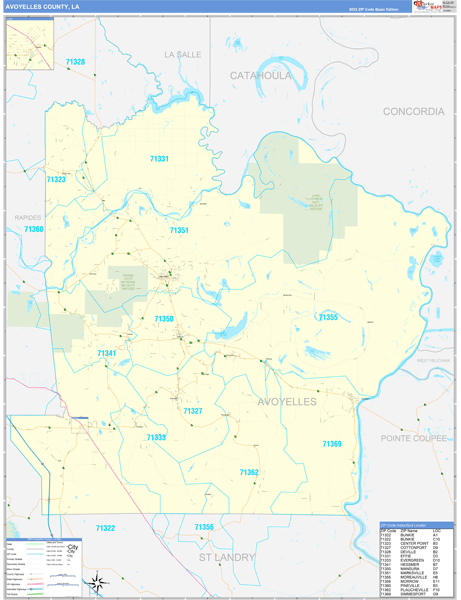 Avoyelles Parish (County), LA Zip Code Wall Map