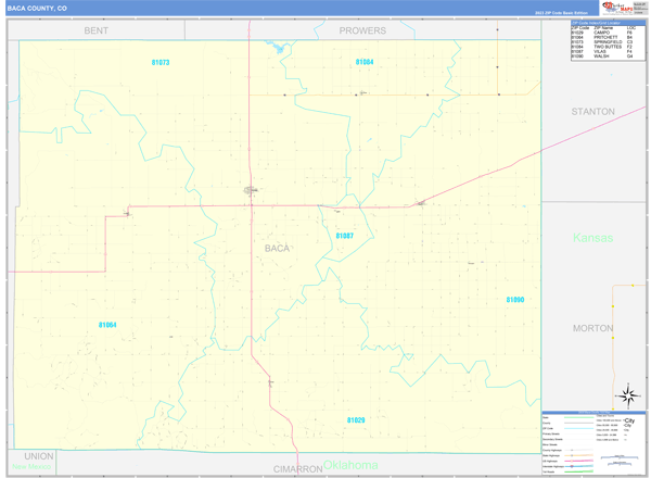 Baca County, CO Zip Code Wall Map