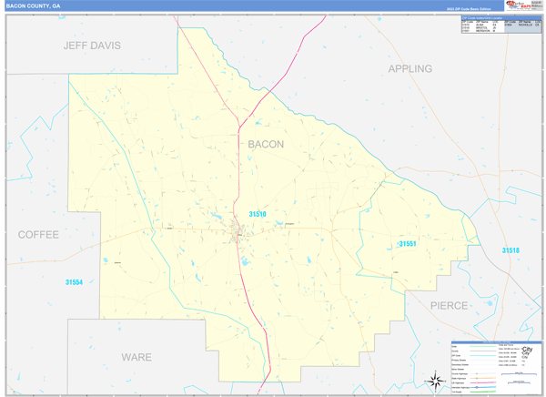 Bacon County, GA Carrier Route Wall Map
