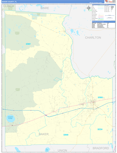 Baker County, FL Carrier Route Wall Map