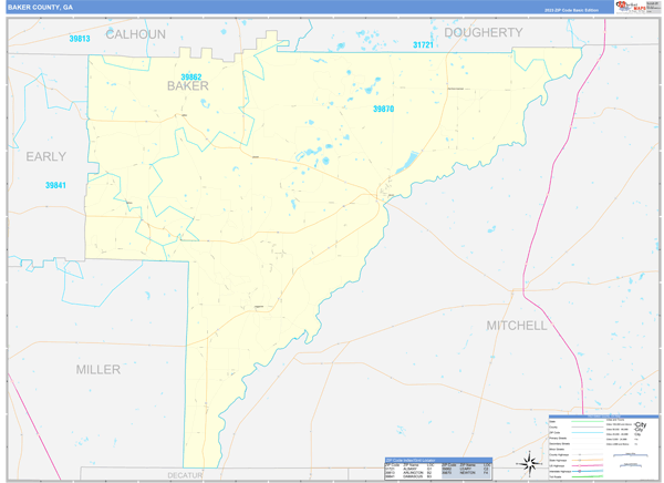 Baker County, GA Zip Code Wall Map