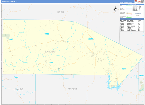 Bandera County, TX Zip Code Map