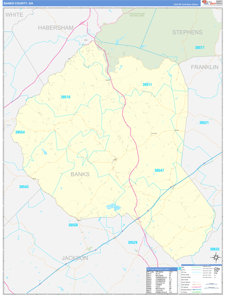 Banks County, GA Carrier Route Wall Map