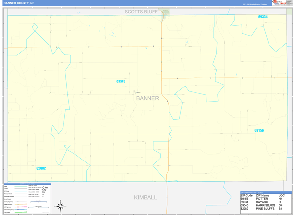 Banner County, NE Zip Code Map