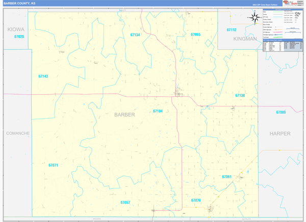 Barber County, KS Wall Map Basic Style