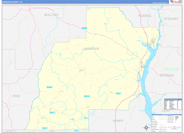 Barbour County, AL Zip Code Wall Map