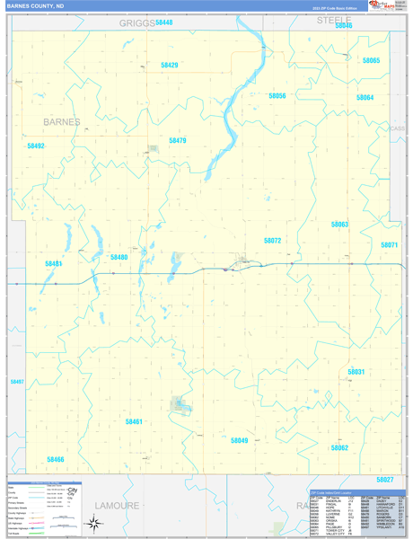 Barnes County, ND Zip Code Wall Map
