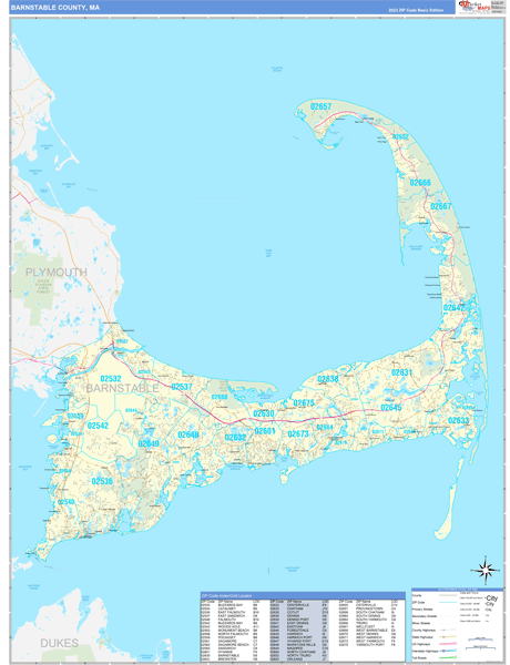 Barnstable County Wall Map Basic Style