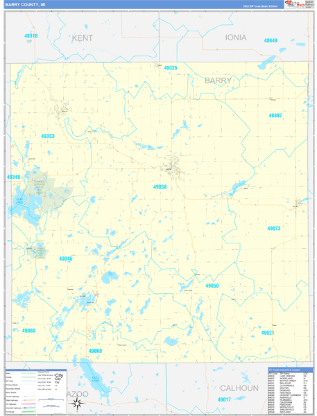Barry County, MI Zip Code Wall Map