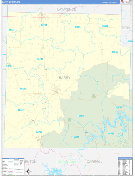 Barry County, MO Zip Code Wall Map
