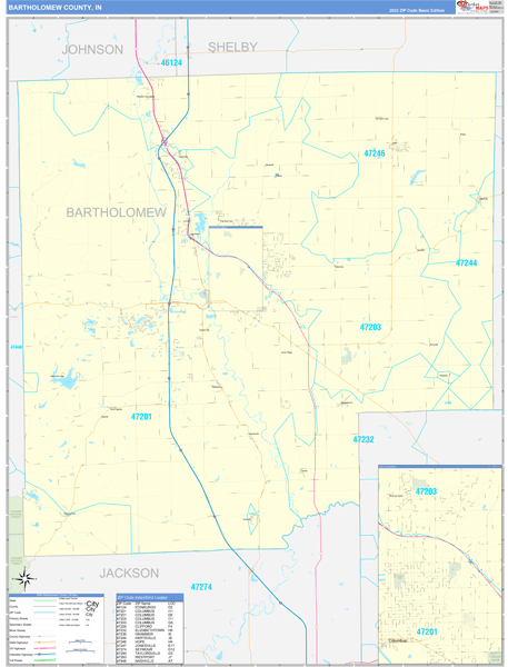 Bartholomew County, IN Zip Code Wall Map
