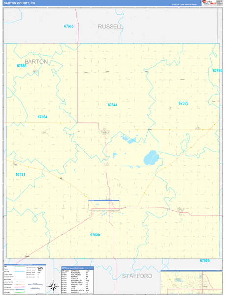 Barton County, KS Zip Code Wall Map
