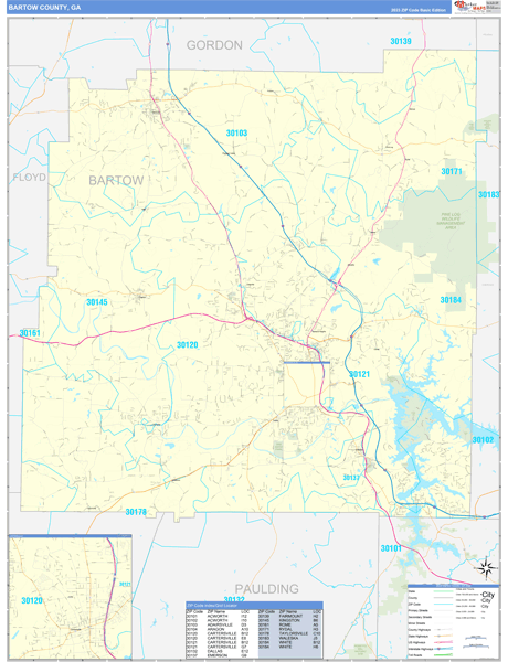 Bartow County, GA Wall Map Basic Style