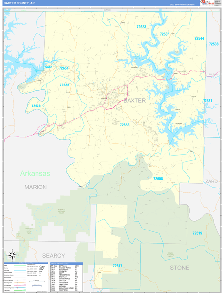 Baxter County, AR Zip Code Wall Map