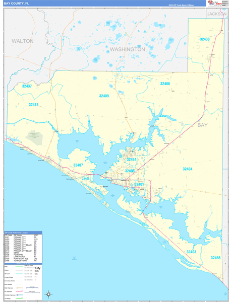 Bay County Wall Map Basic Style