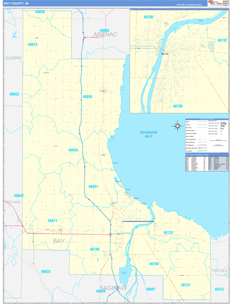 Bay County, MI Wall Map Basic Style