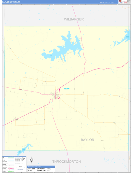 Baylor County, TX Wall Map Basic Style