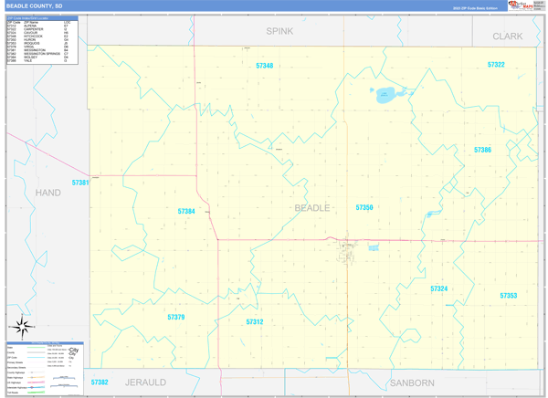 Beadle County, SD Zip Code Wall Map