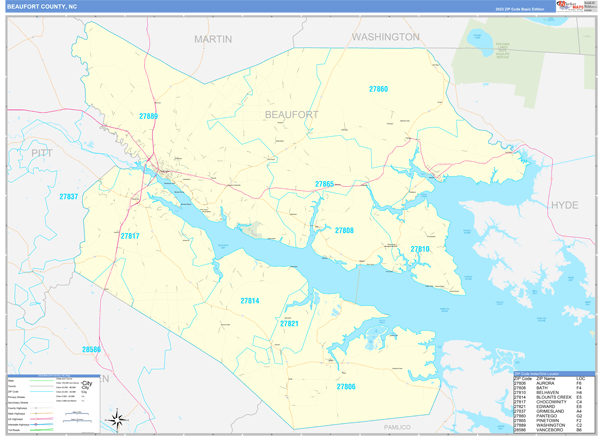Beaufort County Wall Map Basic Style